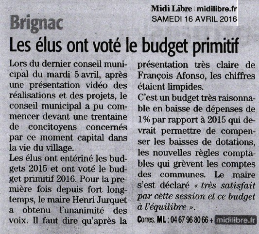 Article Midi libre vote du budget